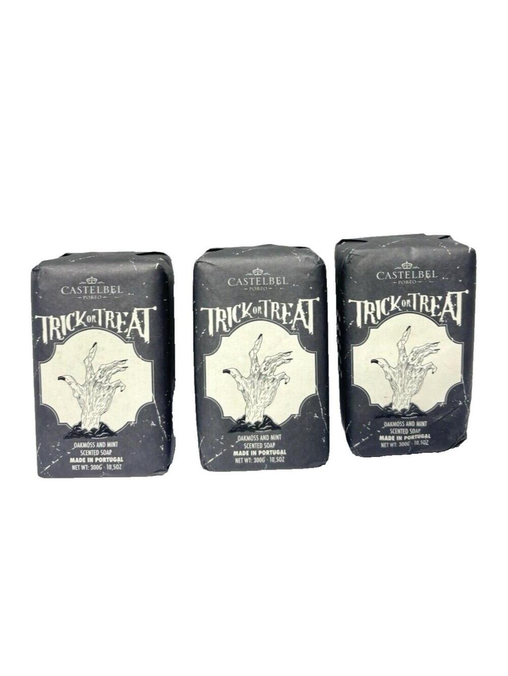 Halloween Soap Bar Set, White Castelbel Oakmoss & Mint Scented, 3pc 1 Dented New